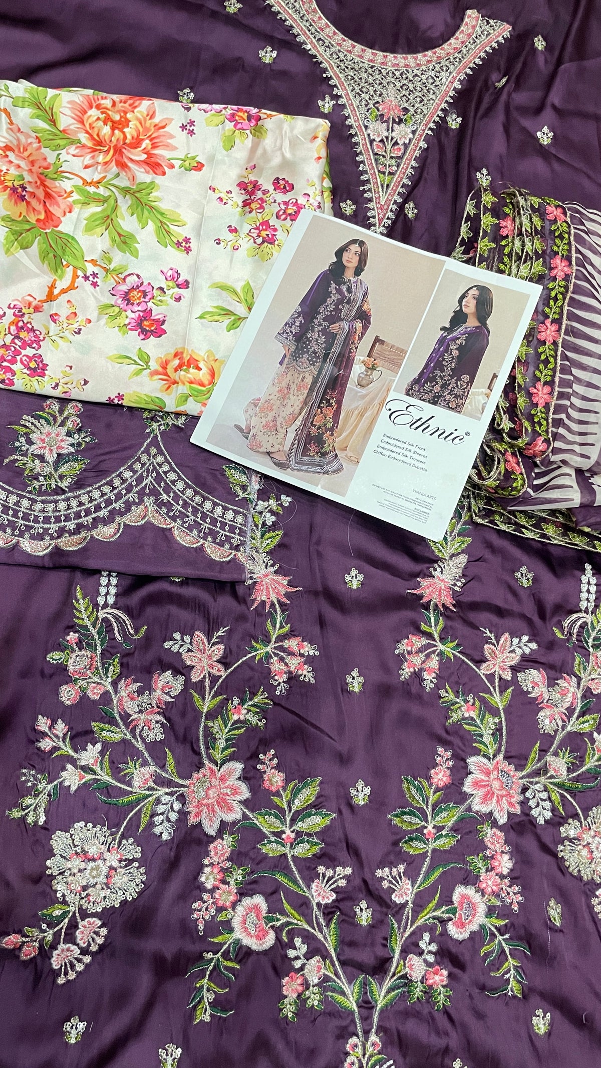 ETHNIC EMBROIDERED 3 PIECE SILK ARTICLE