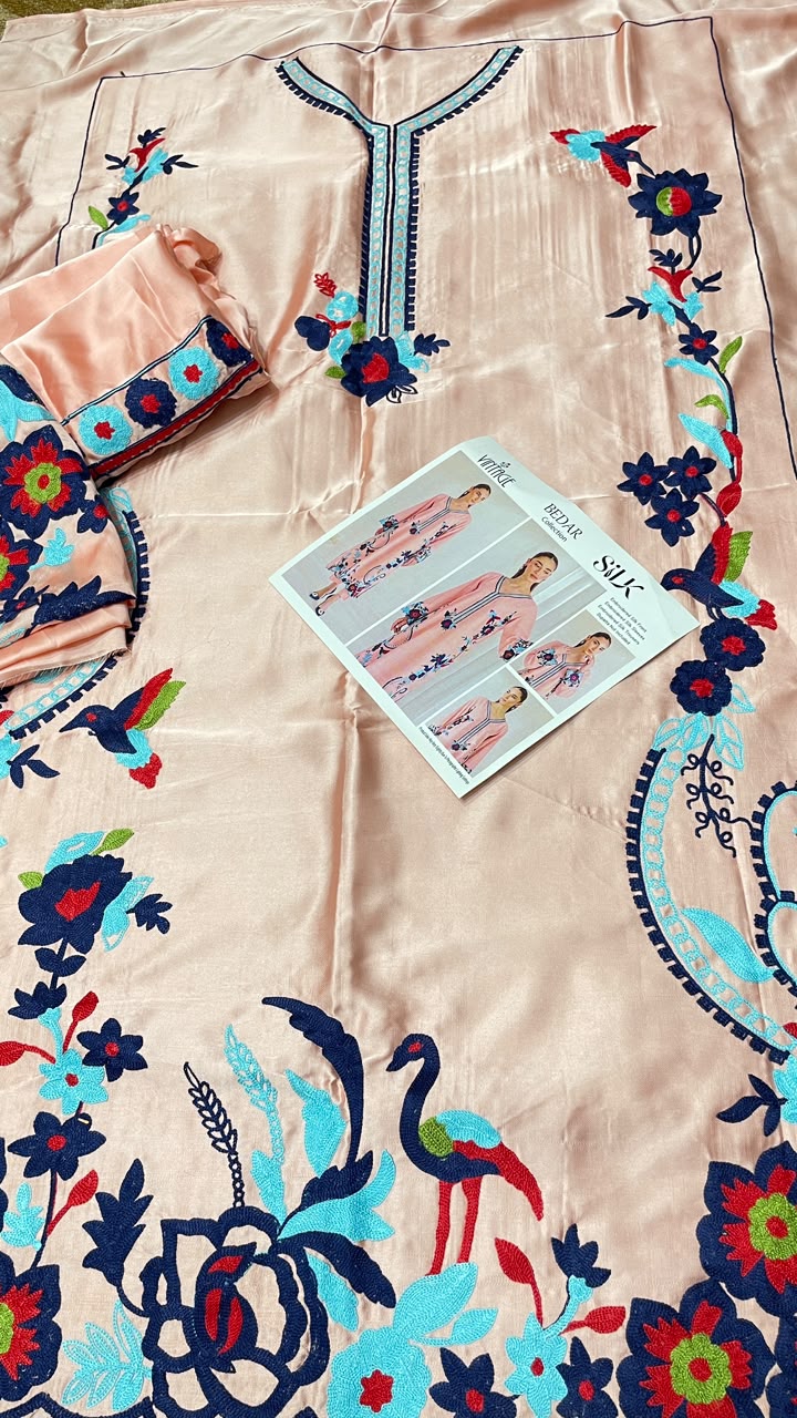 VINTAGE HANDMADE EMBROIDERY 2 PIECE SILK KAFTAAN